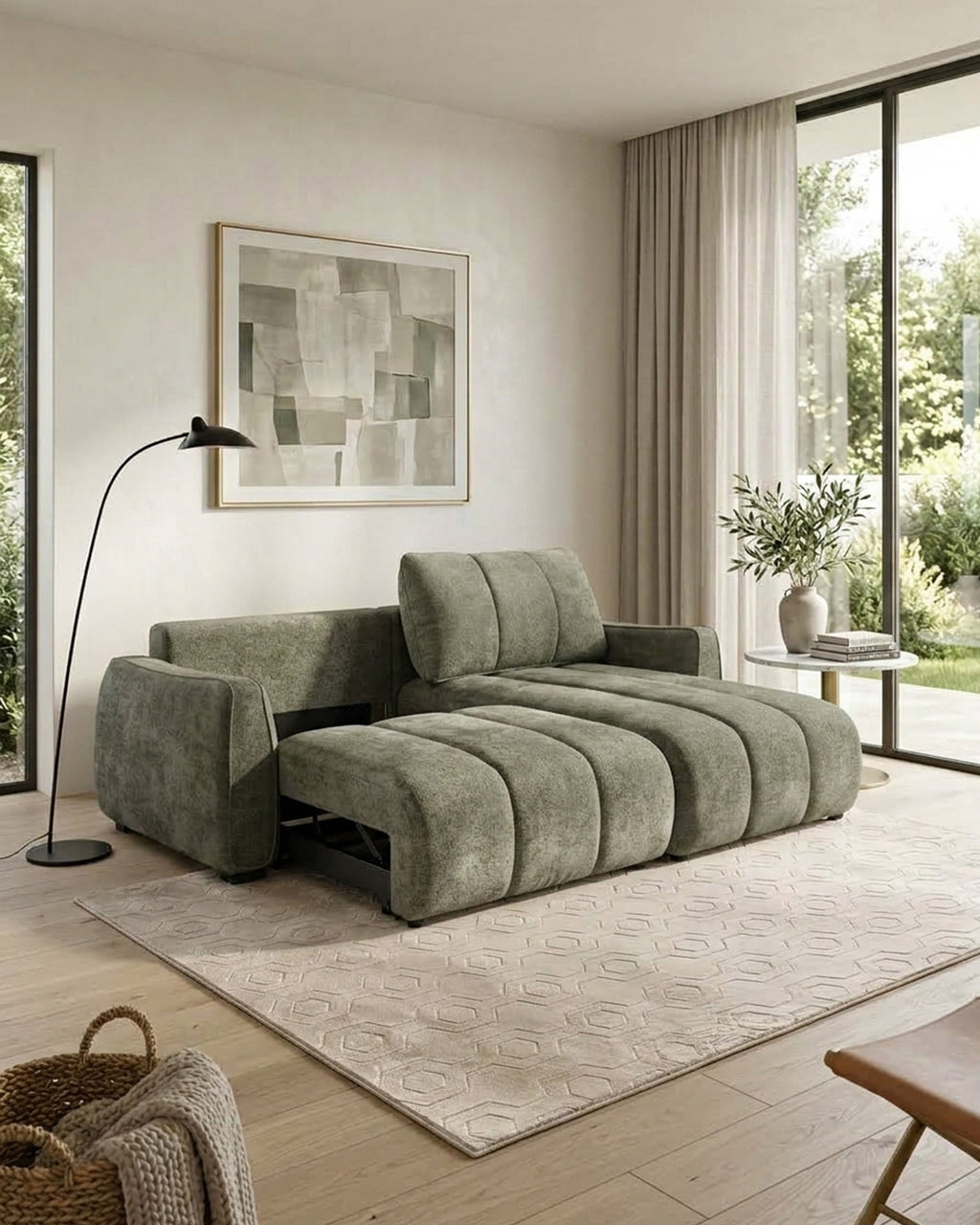 Sofá chaise longue reversível TANK com cama e baús