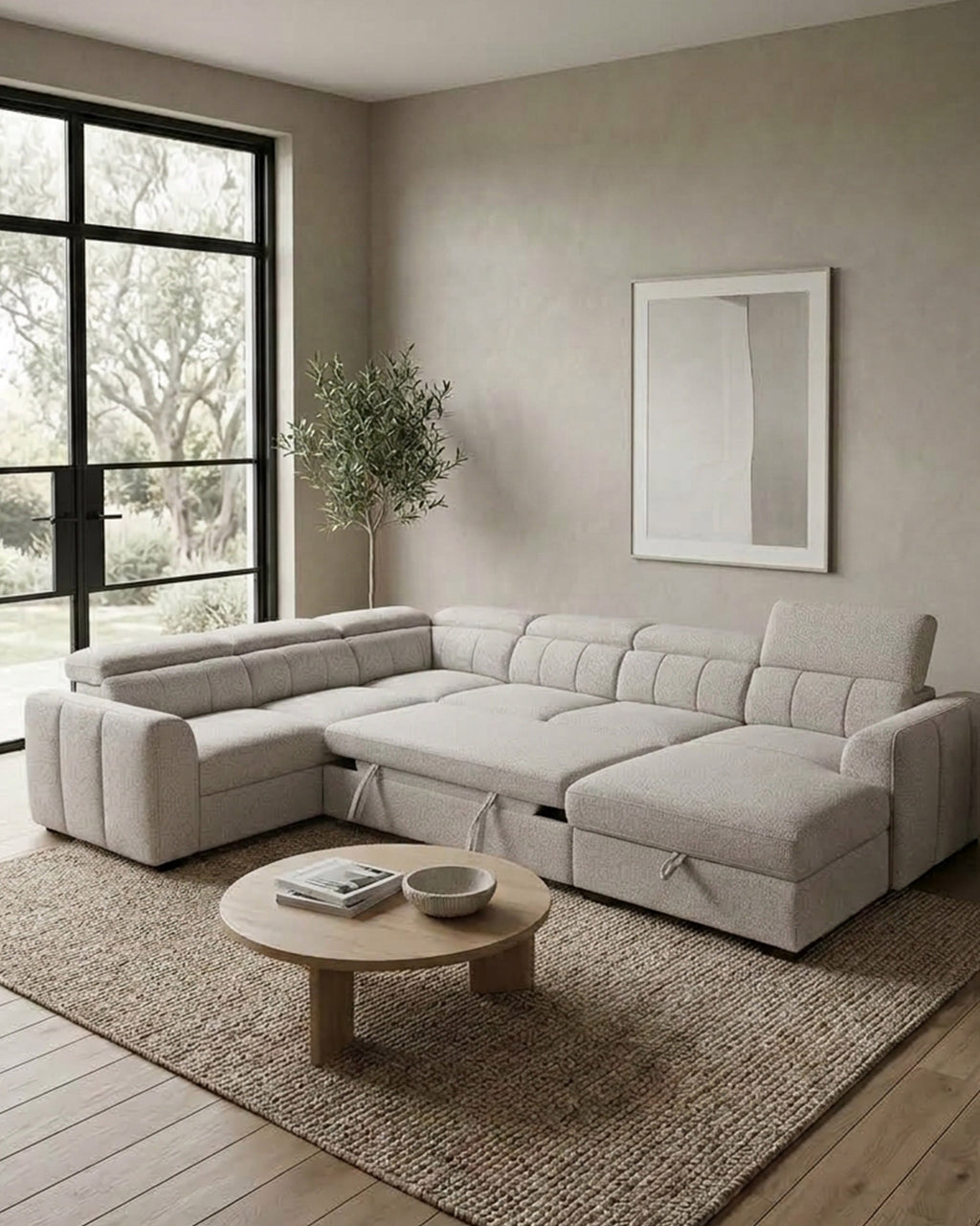 Sofá de canto VIKA com chaise longue,cama e baú