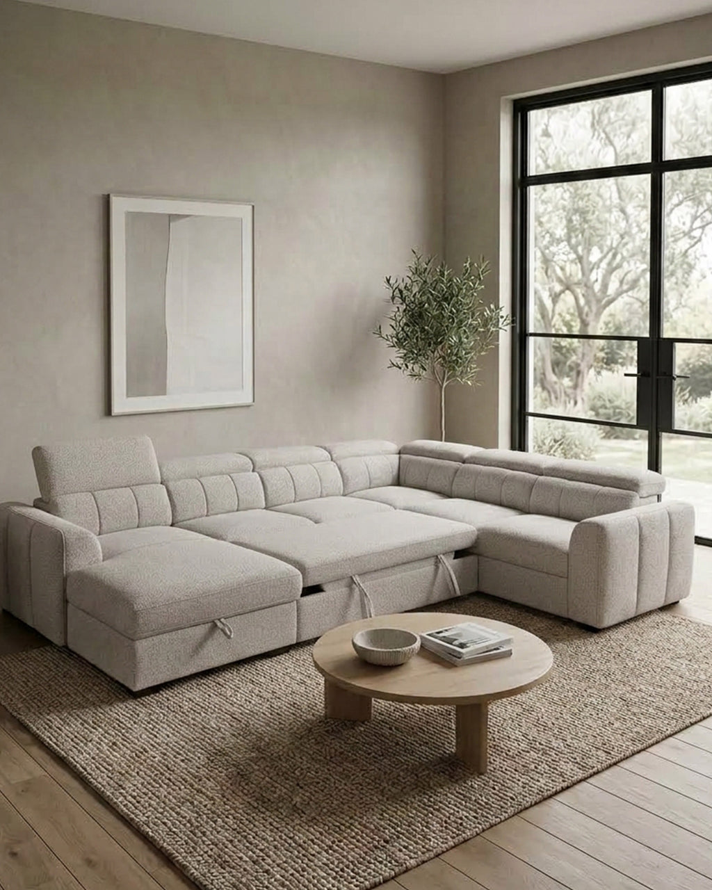 Sofá de canto VIKA com chaise longue,cama e baú
