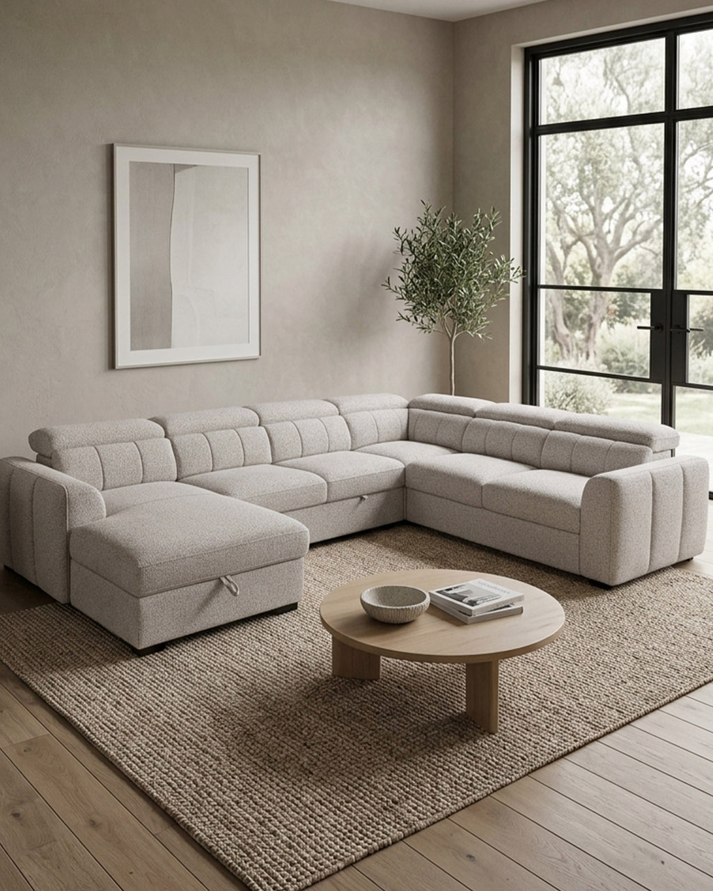 Sofá de canto VIKA com chaise longue,cama e baú