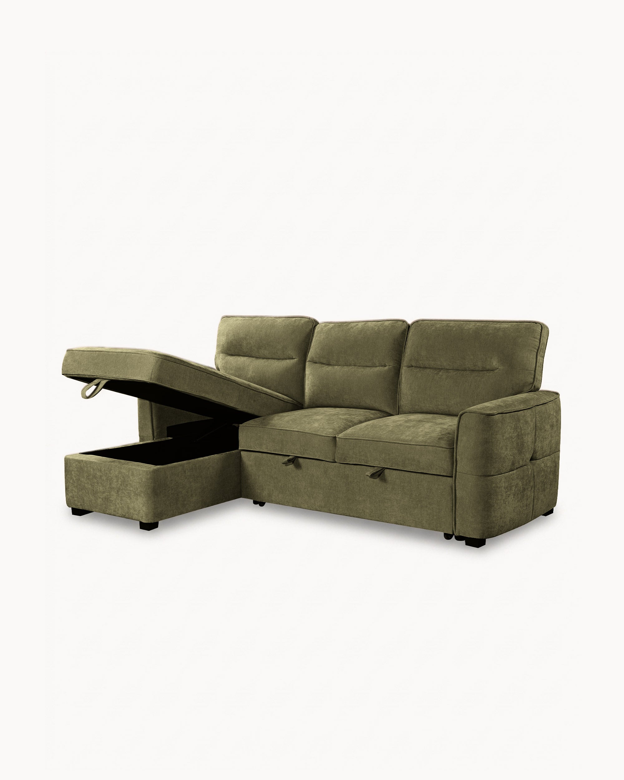 Sofá chaise lounge reversível POLINA com cama e baú