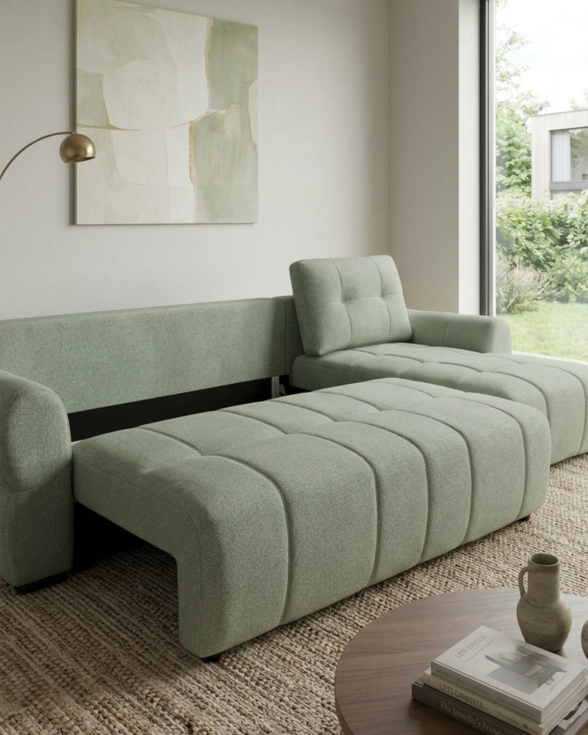 Sofá chaise longue RAYLA con cama y arcón