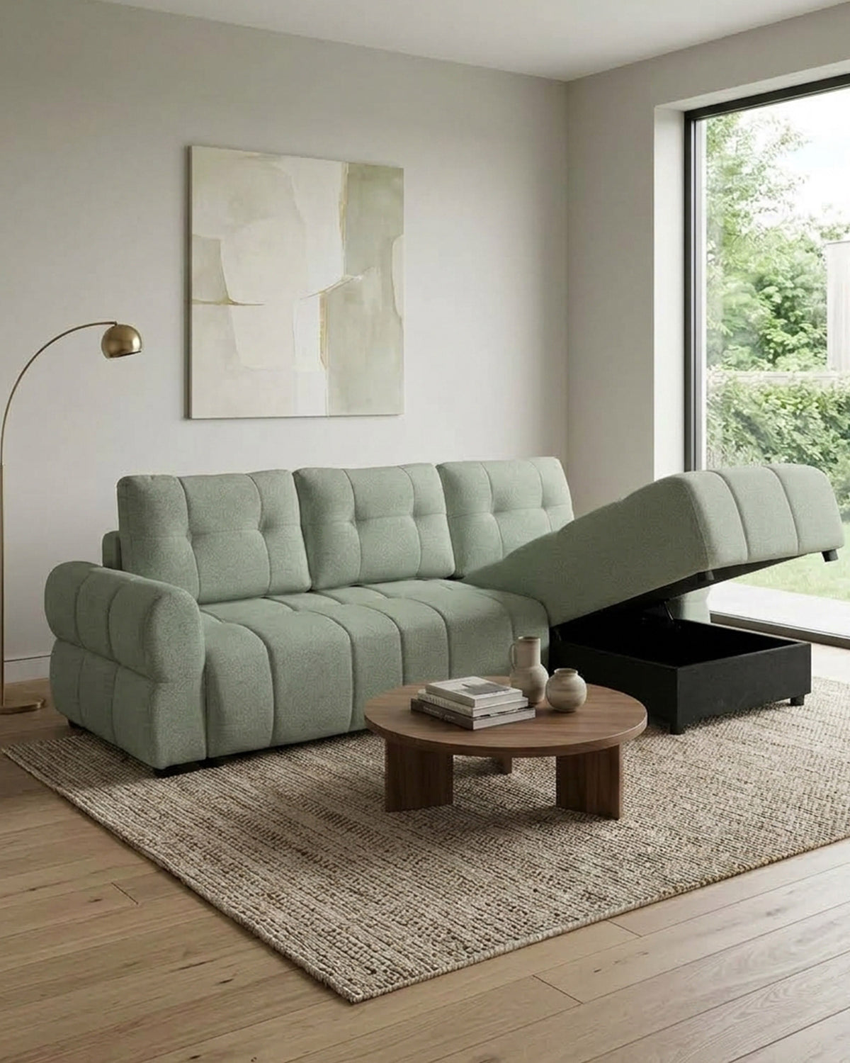 Sofá chaise longue RAYLA con cama y arcón