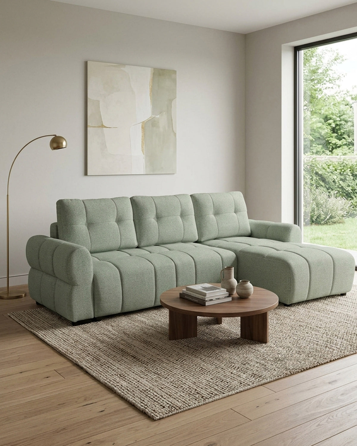 Sofá chaise longue RAYLA con cama y arcón