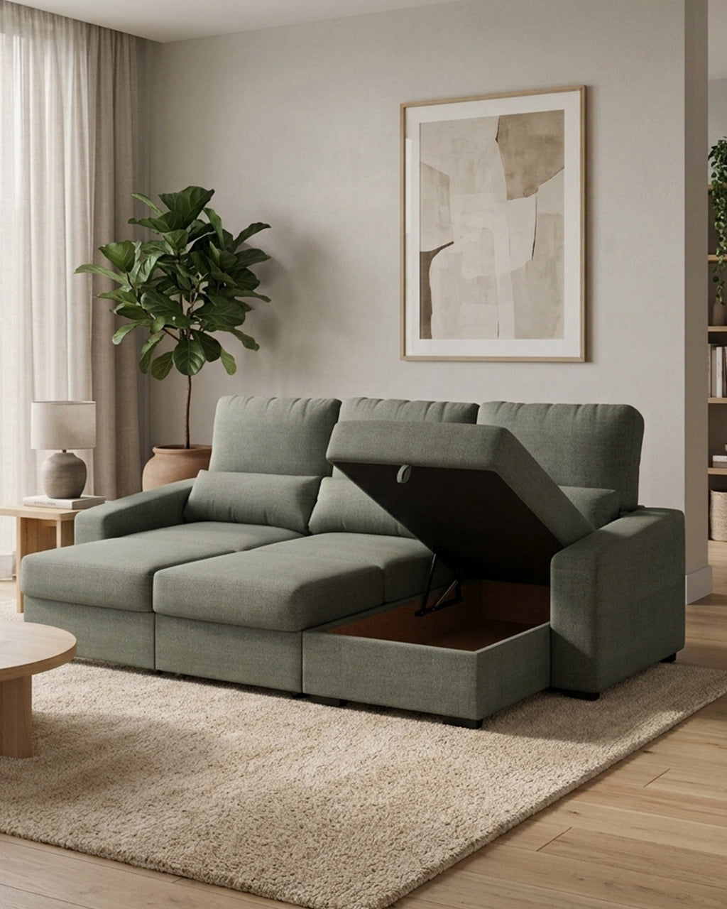 ALABAMA reversible chaise longue sofa with bed and storage box