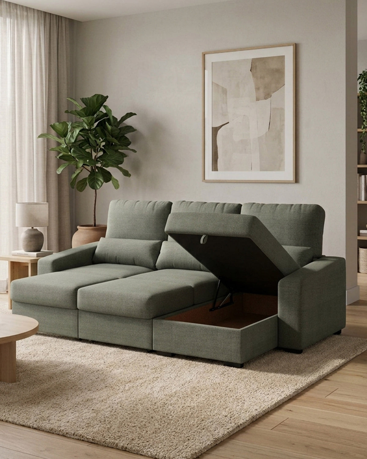 ALABAMA reversible chaise longue sofa with bed and storage box