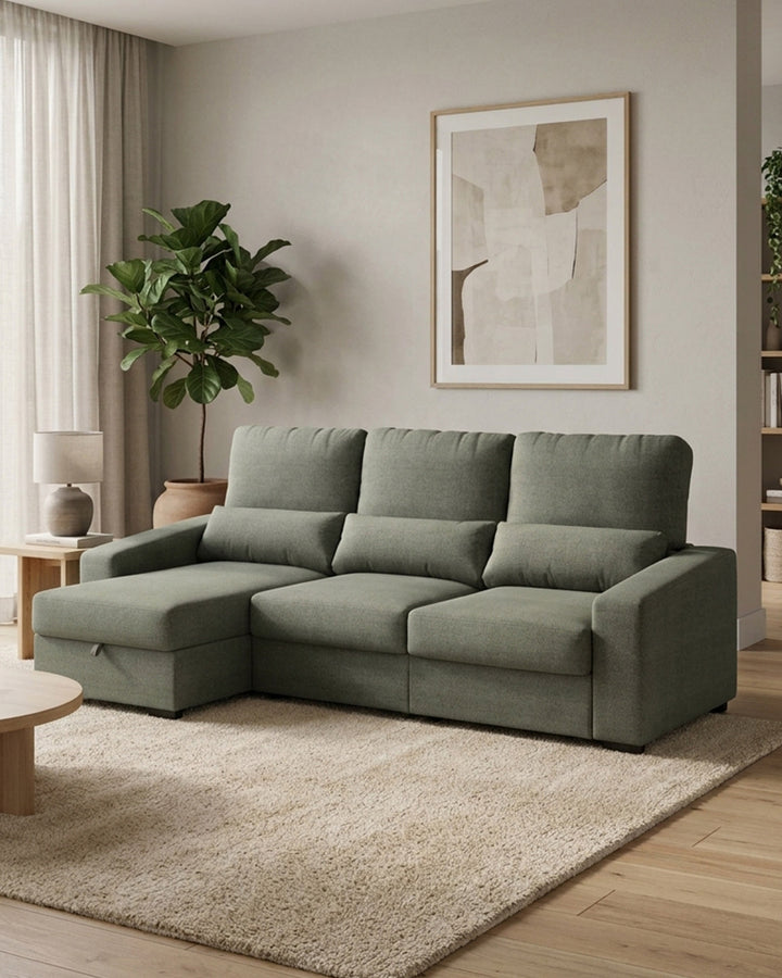 Sofá chaise longue reversible ALABAMA con cama y arcón