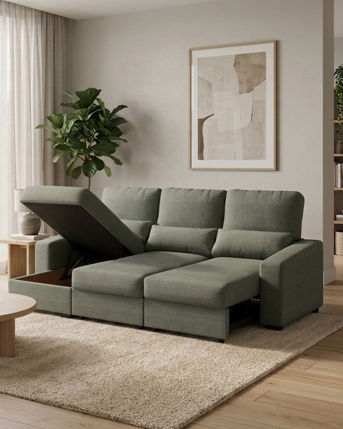 ALABAMA reversible chaise longue sofa with bed and storage box