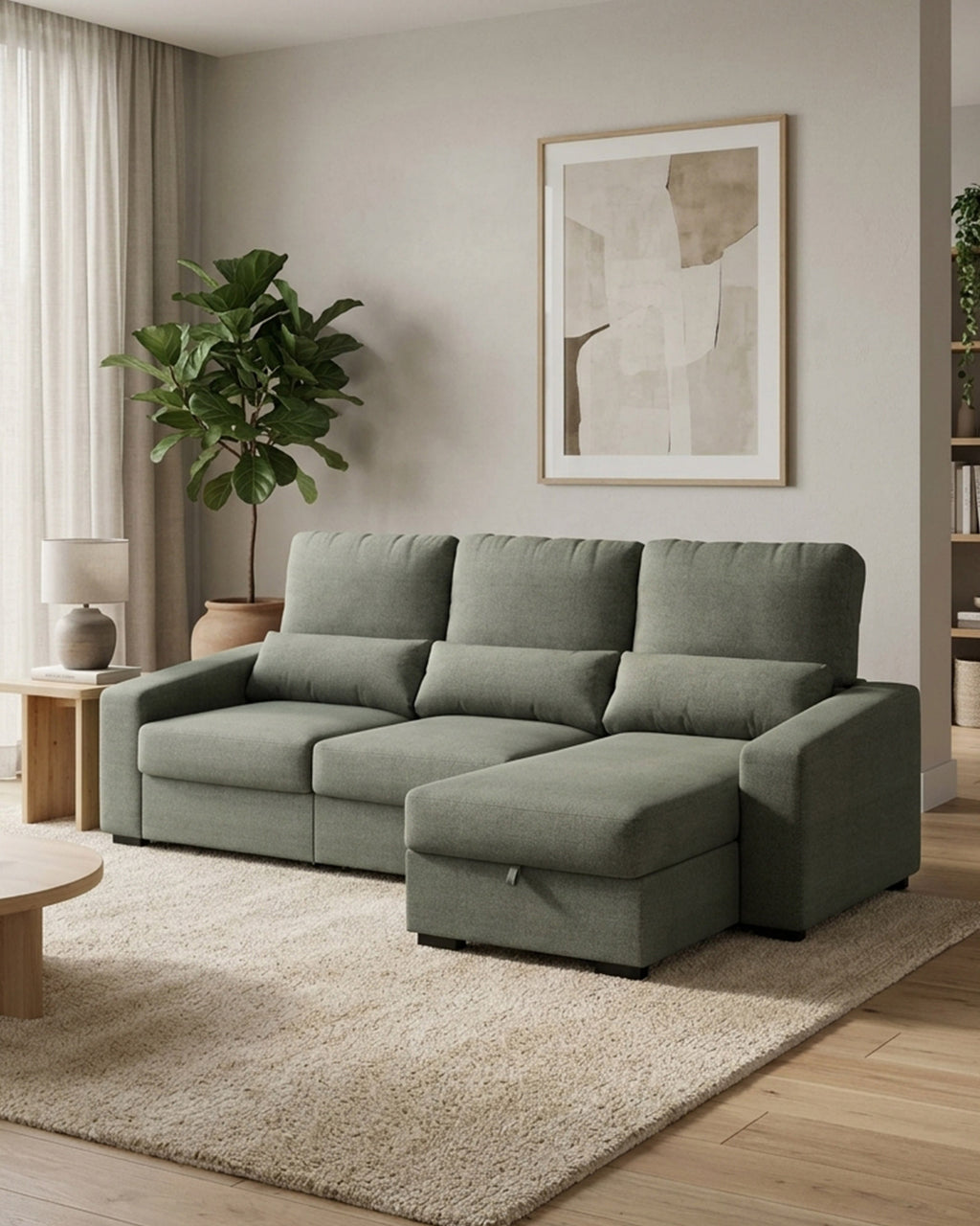 ALABAMA reversible chaise longue sofa with bed and storage box