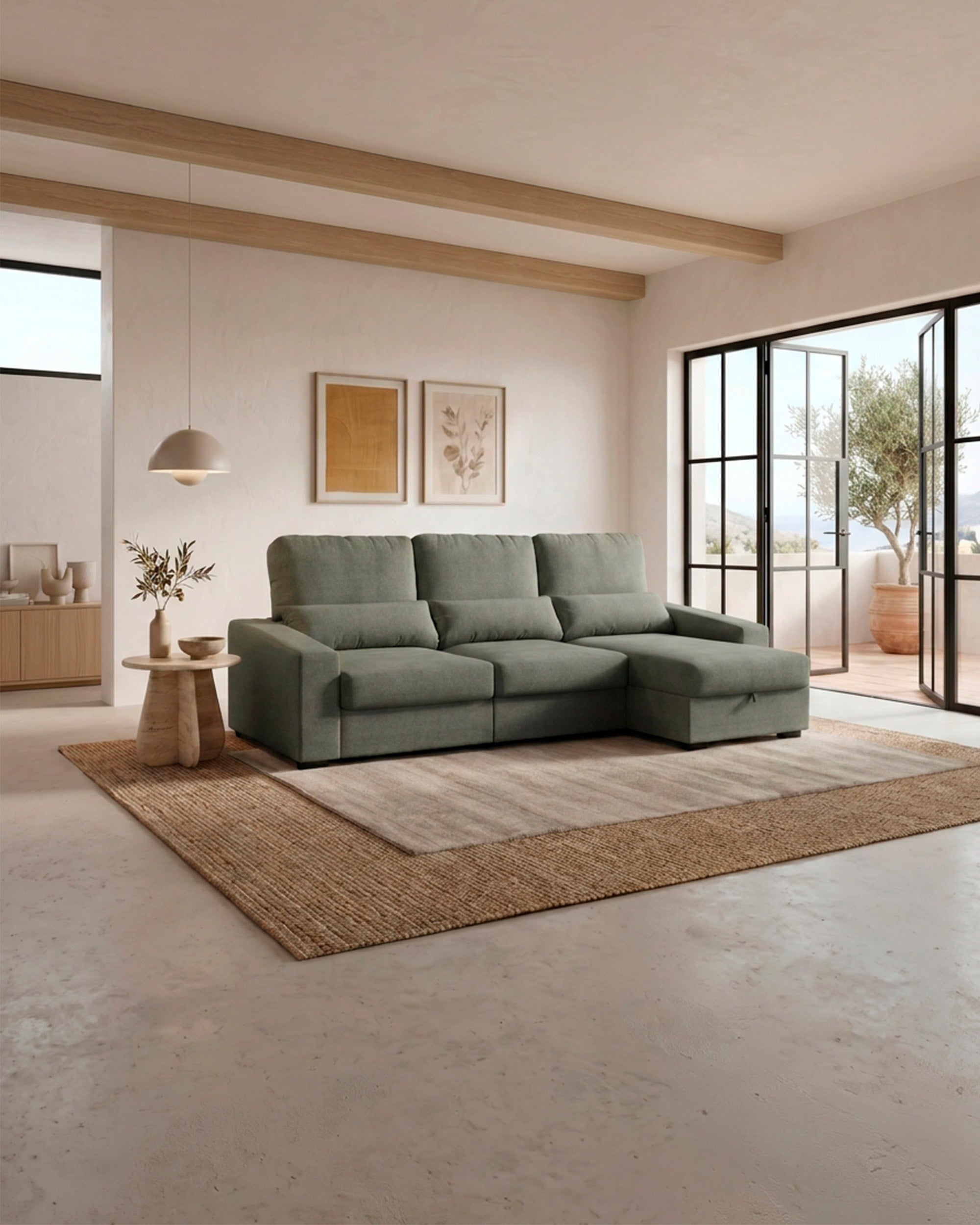 ALABAMA reversible chaise longue sofa with bed and storage box
