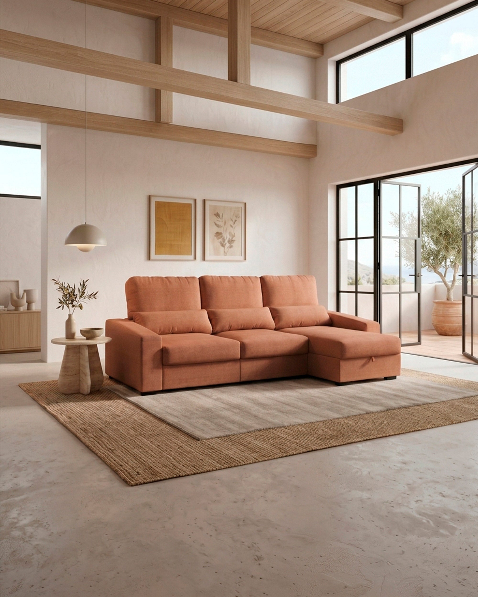 Sofá chaise longue reversível ALABAMA com cama e baú