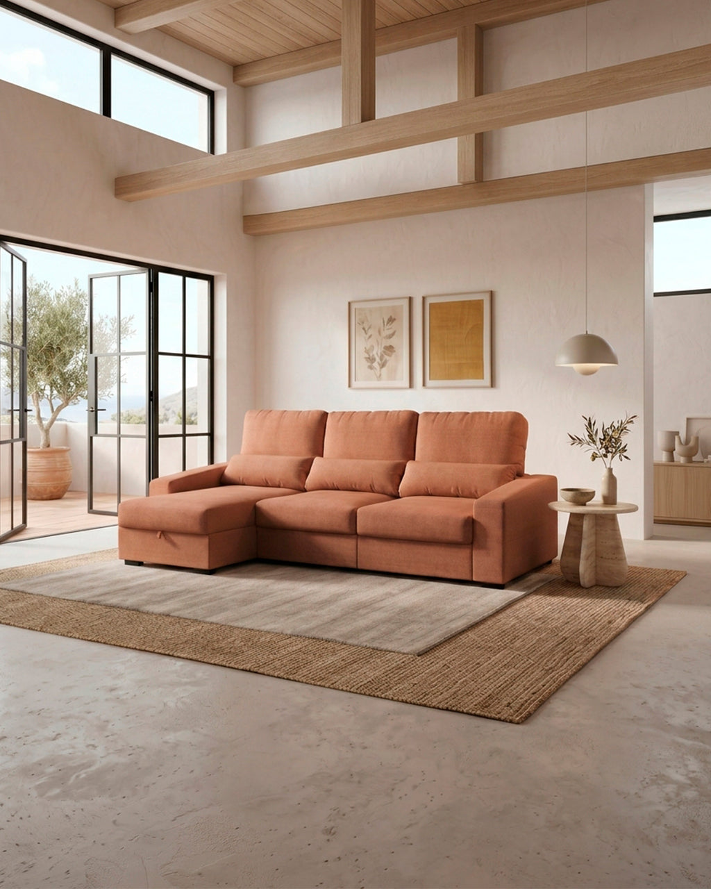 Sofá chaise longue reversível ALABAMA com cama e baú