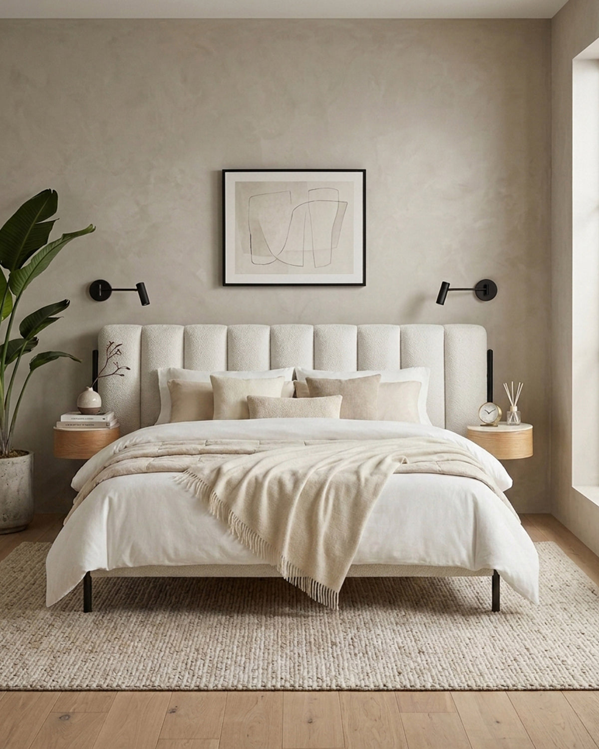 Cama de casal QUEENIE com 2 mesas de cabeceira