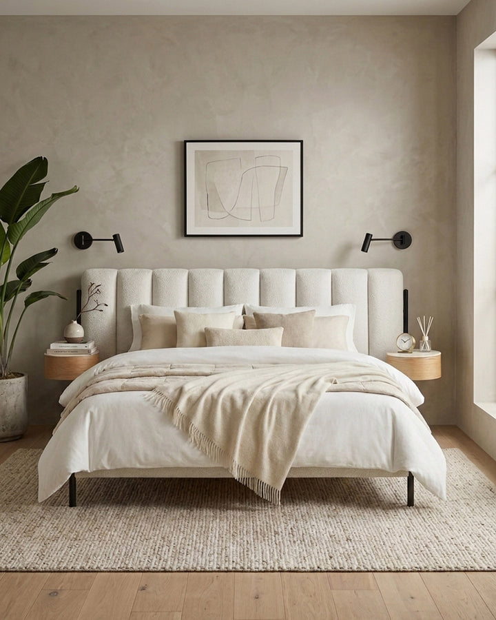 Cama de casal QUEENIE com 2 mesas de cabeceira