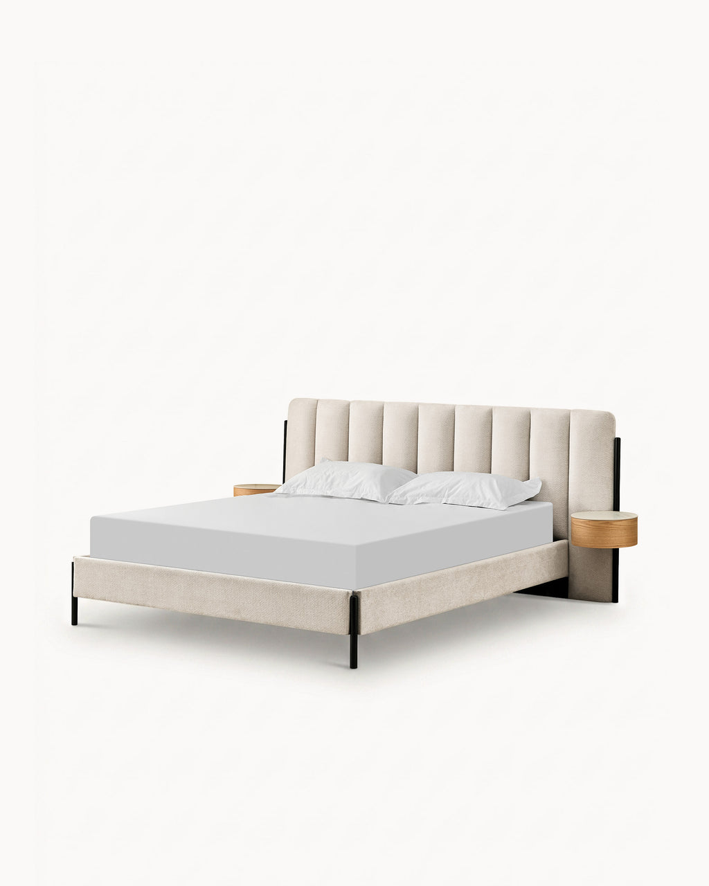 Cama de casal QUEENIE com 2 mesas de cabeceira
