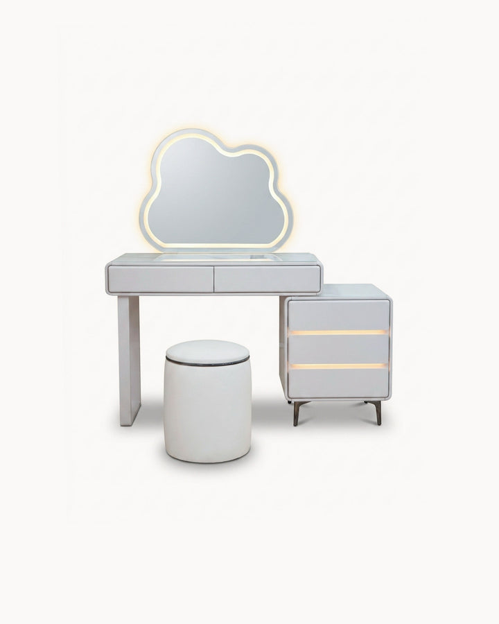 Toucador KUMO com espelho com iluminação LED e puff