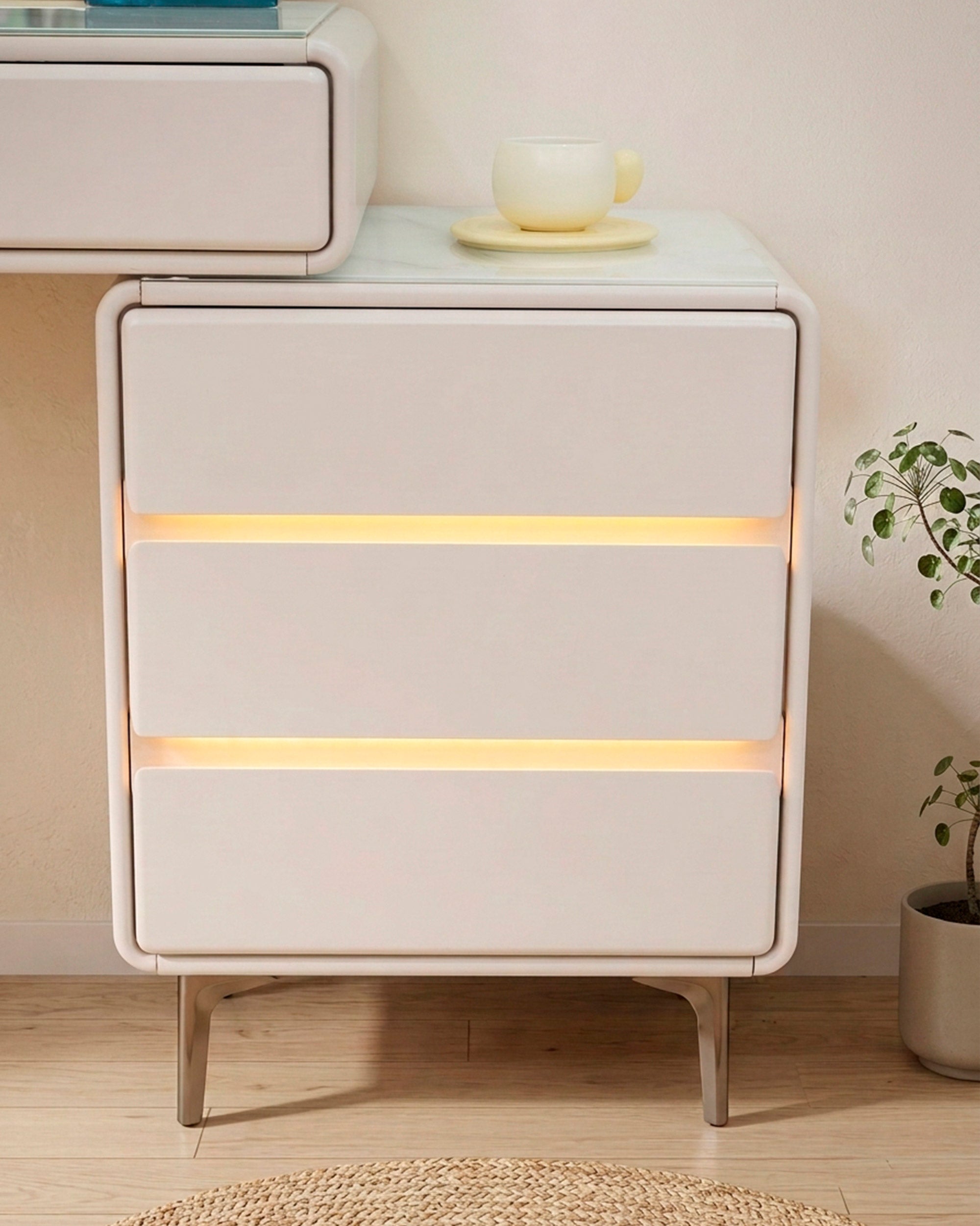 Toucador KUMO com espelho com iluminação LED e puff