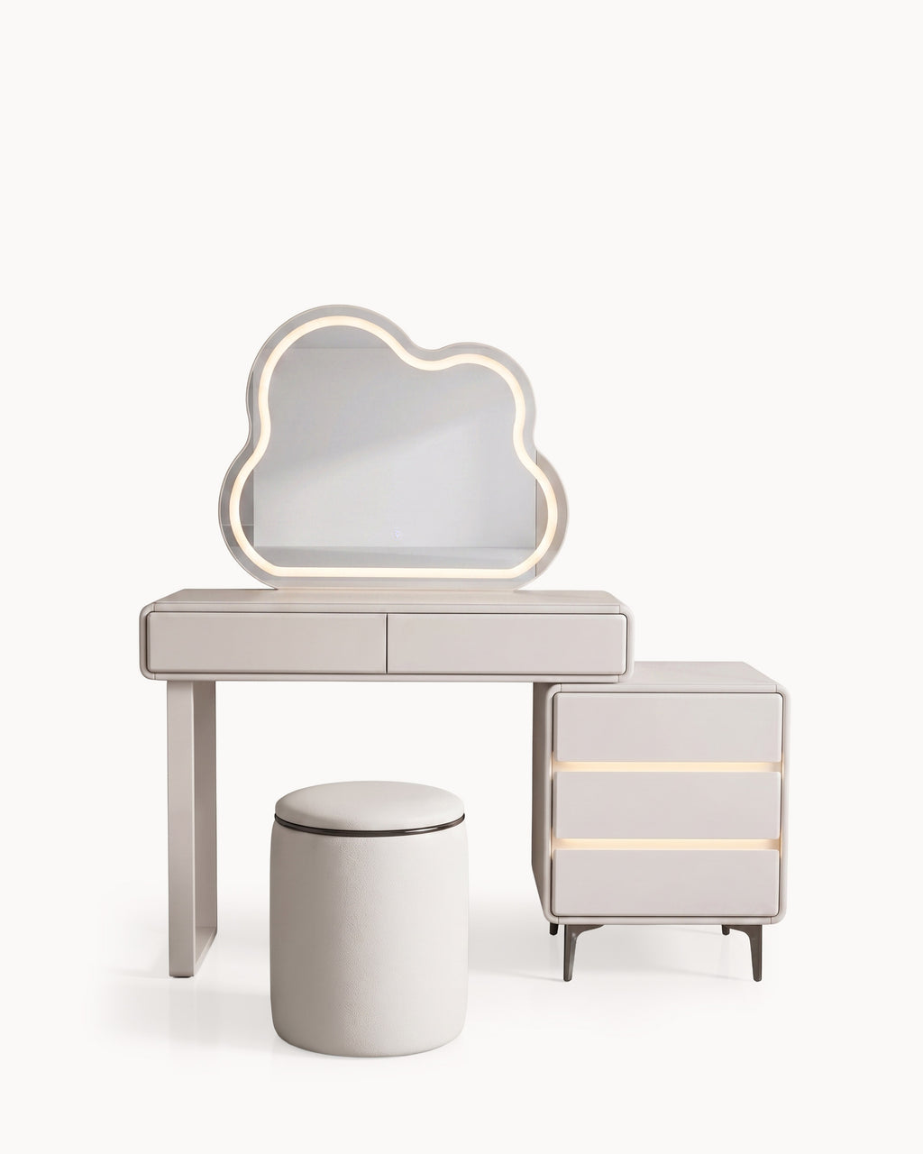 Toucador KUMO com espelho com iluminação LED e puff