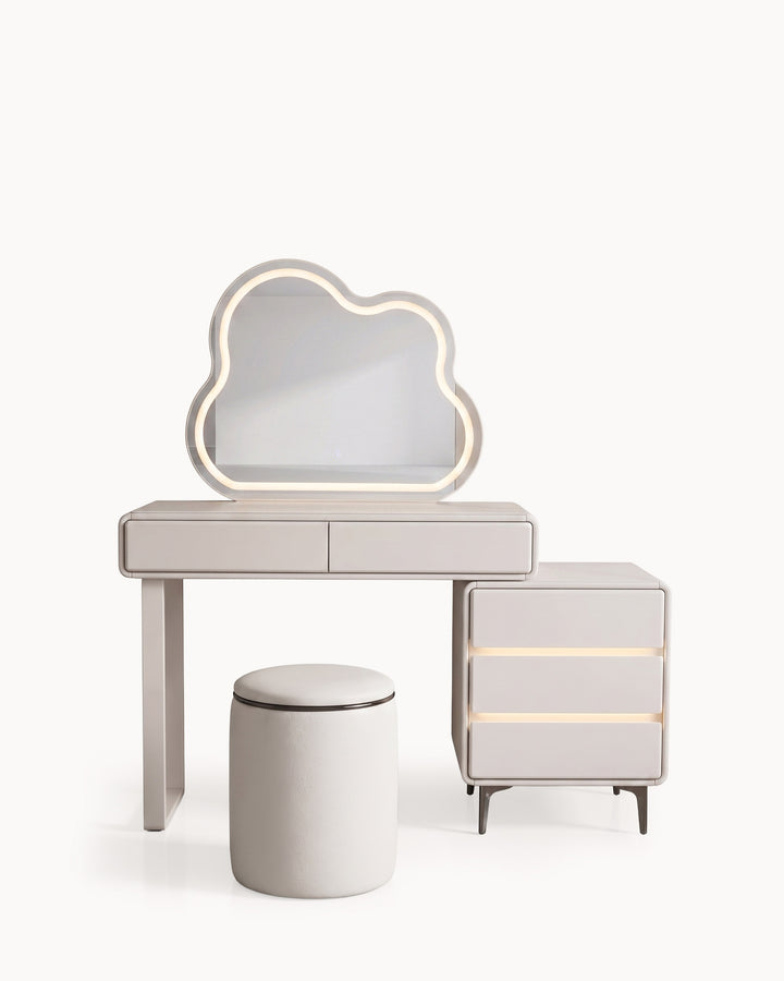 Toucador KUMO com espelho com iluminação LED e puff
