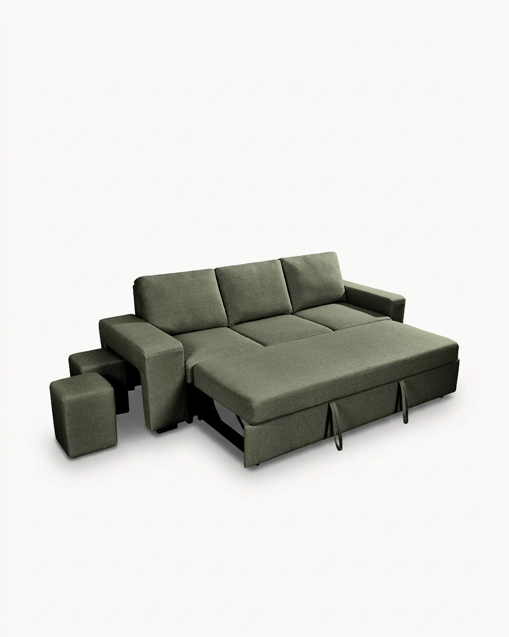 Sofá 3 lugares SUSAN II com cama e puffs