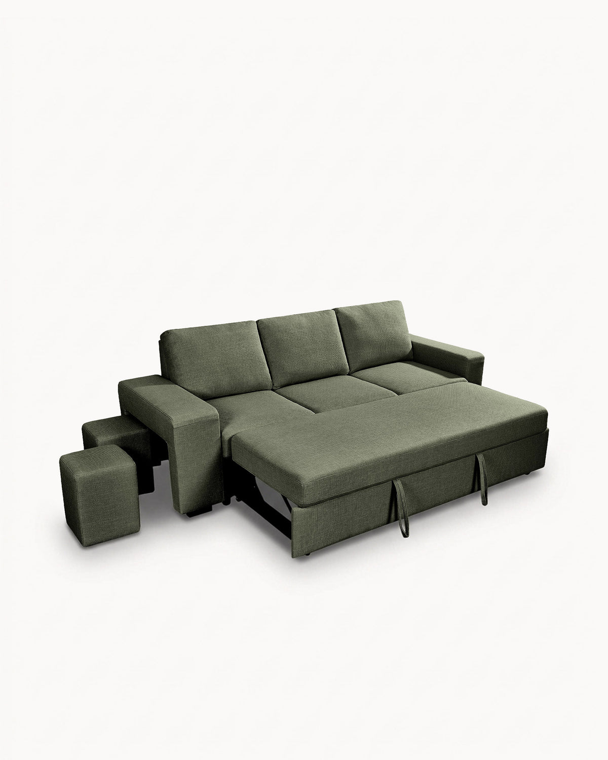 Sofá 3 lugares SUSAN II com cama e puffs