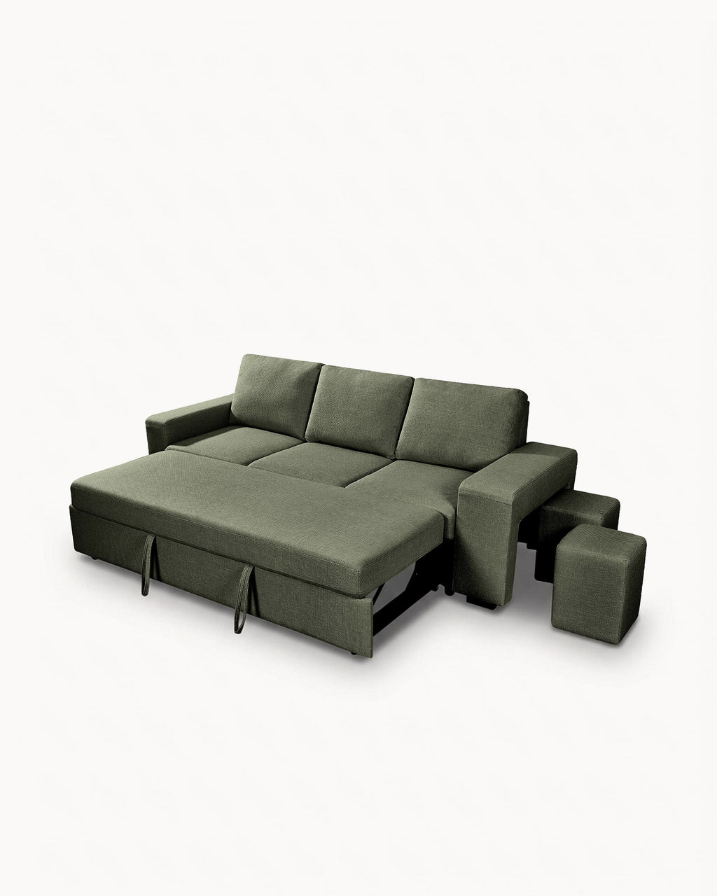 Sofá 3 lugares SUSAN II com cama e puffs