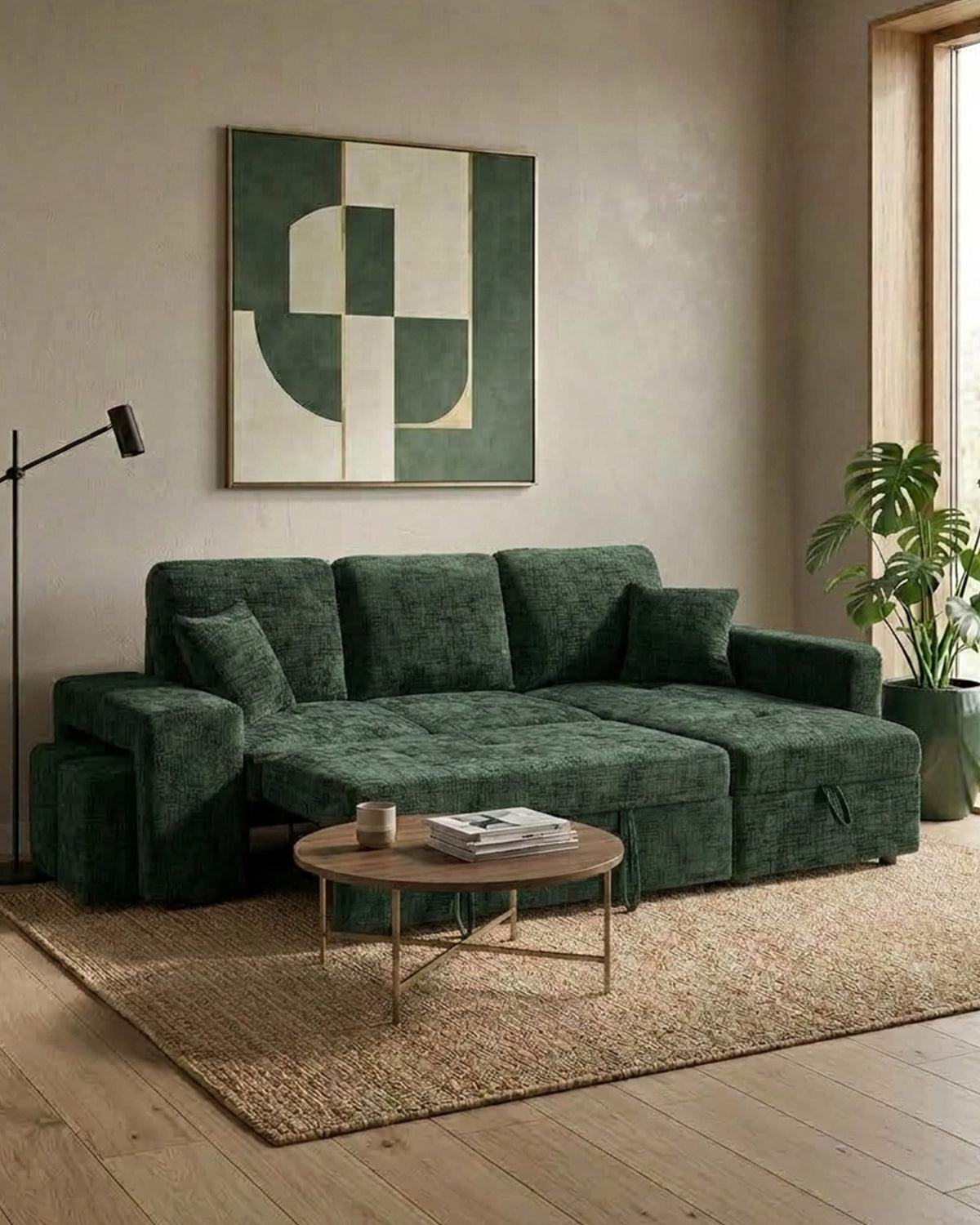STACY II chaise longue sofa with bed, storage and ottomans