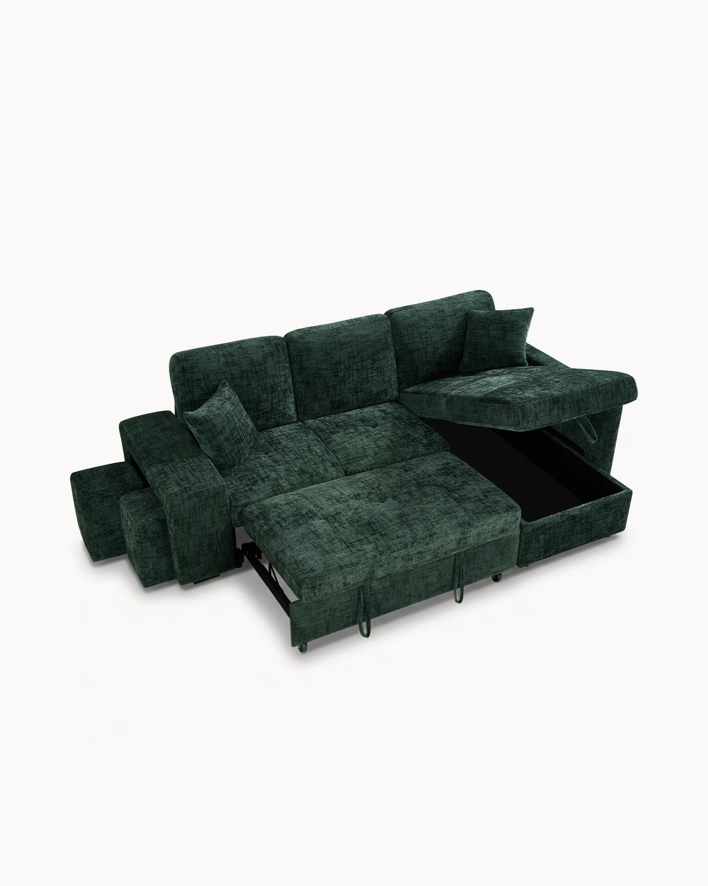 STACY II chaise longue sofa with bed, storage and ottomans