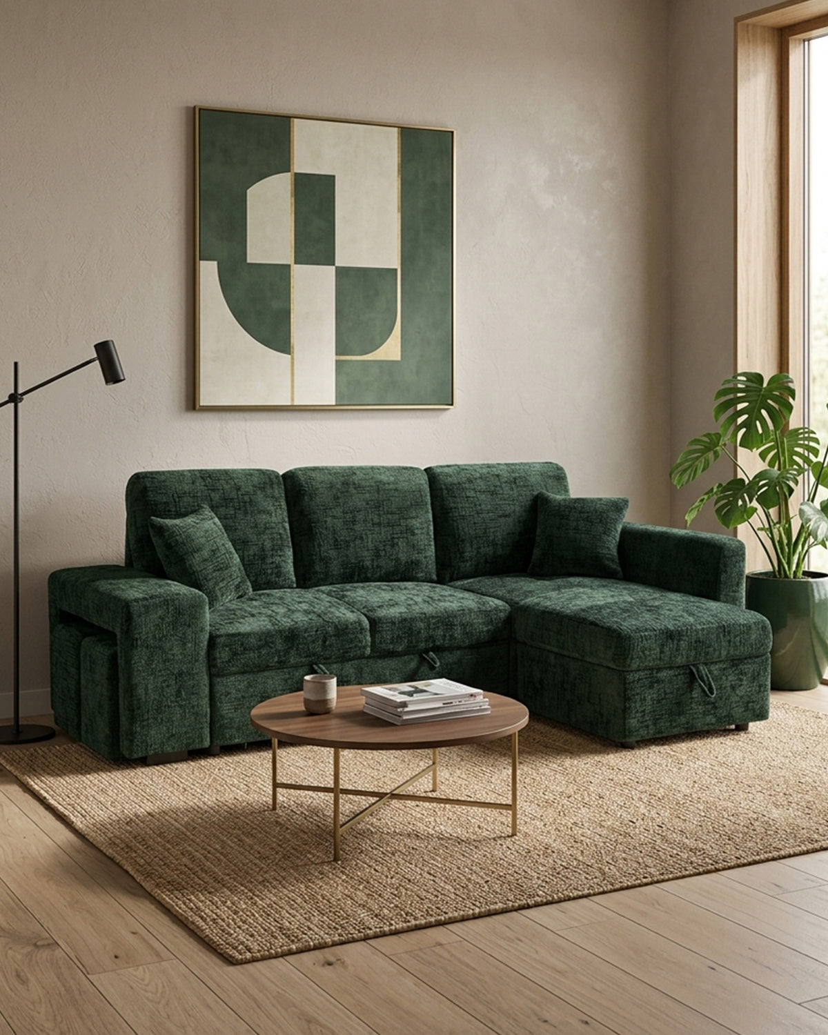 STACY II chaise longue sofa with bed, storage and ottomans