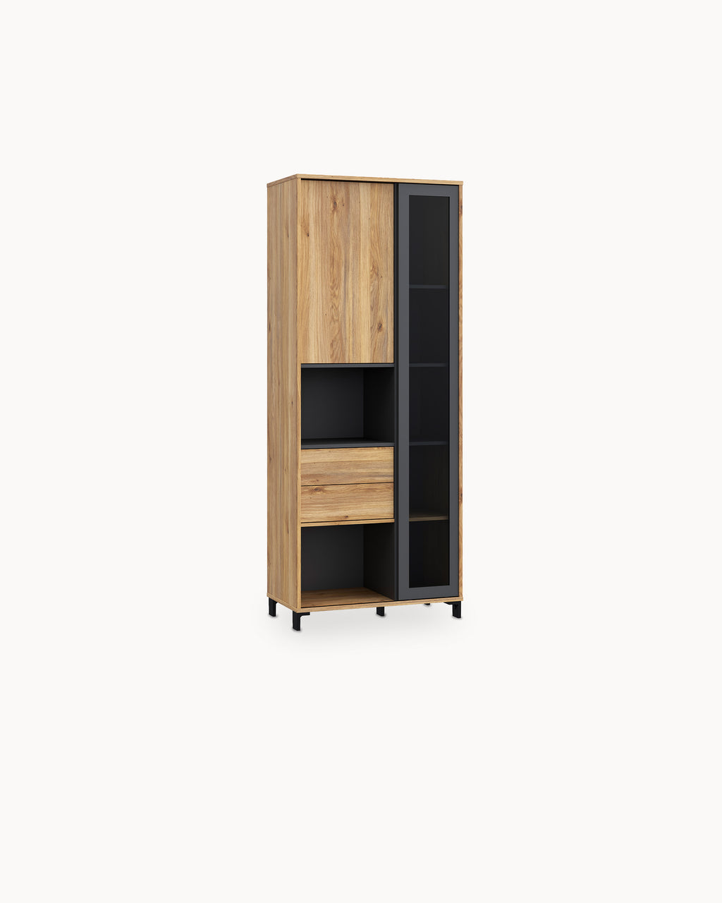 NERO display cabinet with 2 doors and 2 drawers