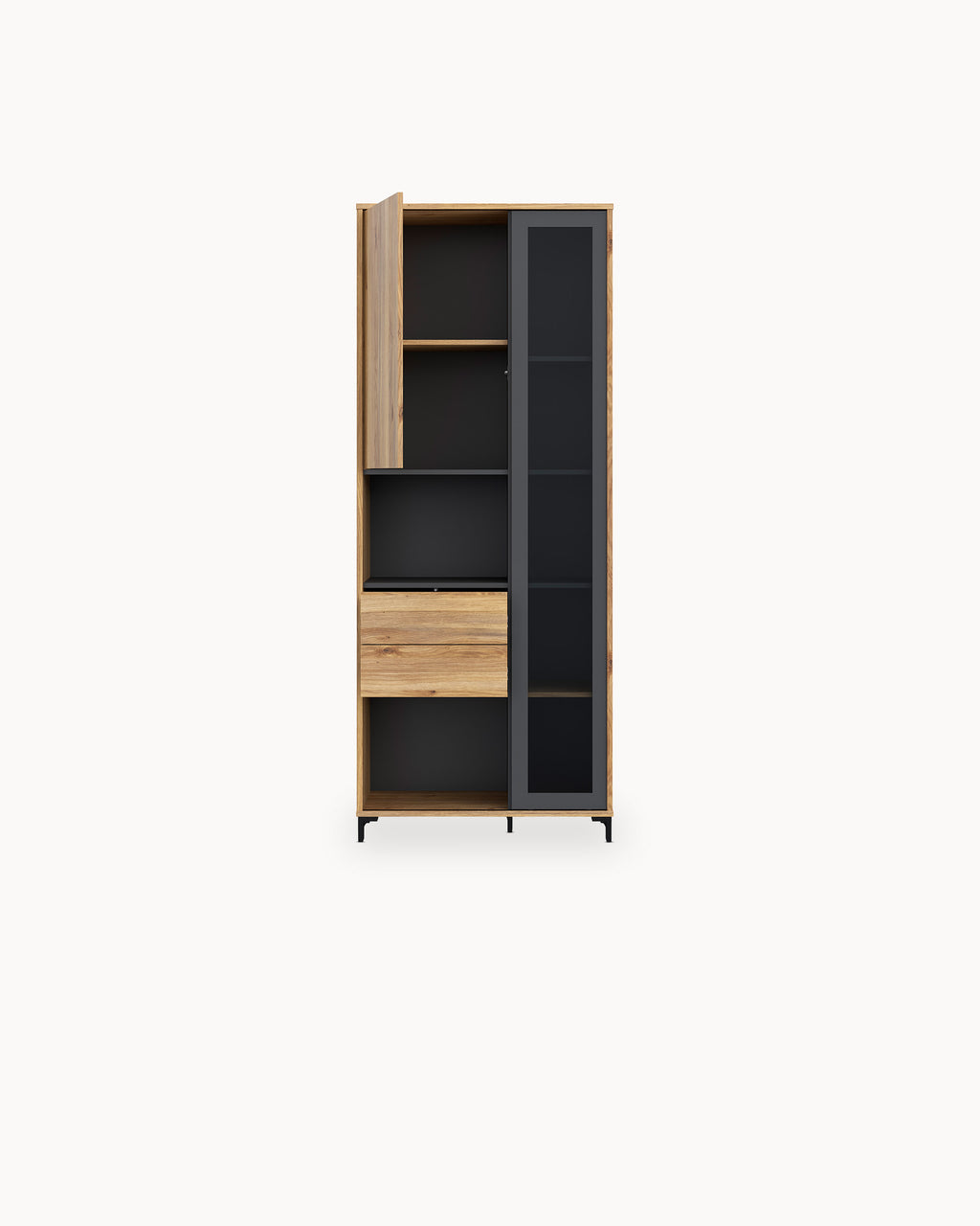 NERO display cabinet with 2 doors and 2 drawers