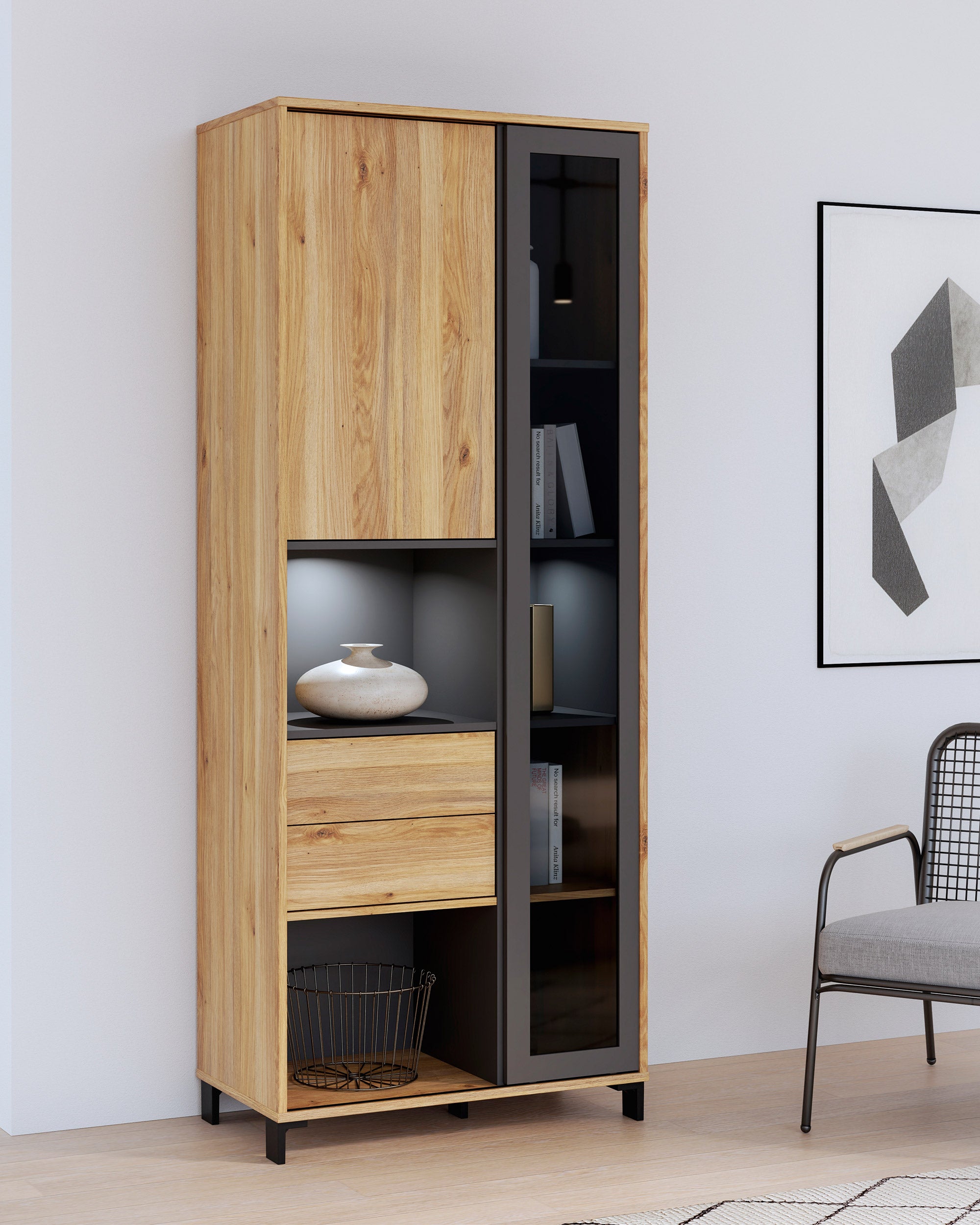 NERO display cabinet with 2 doors and 2 drawers