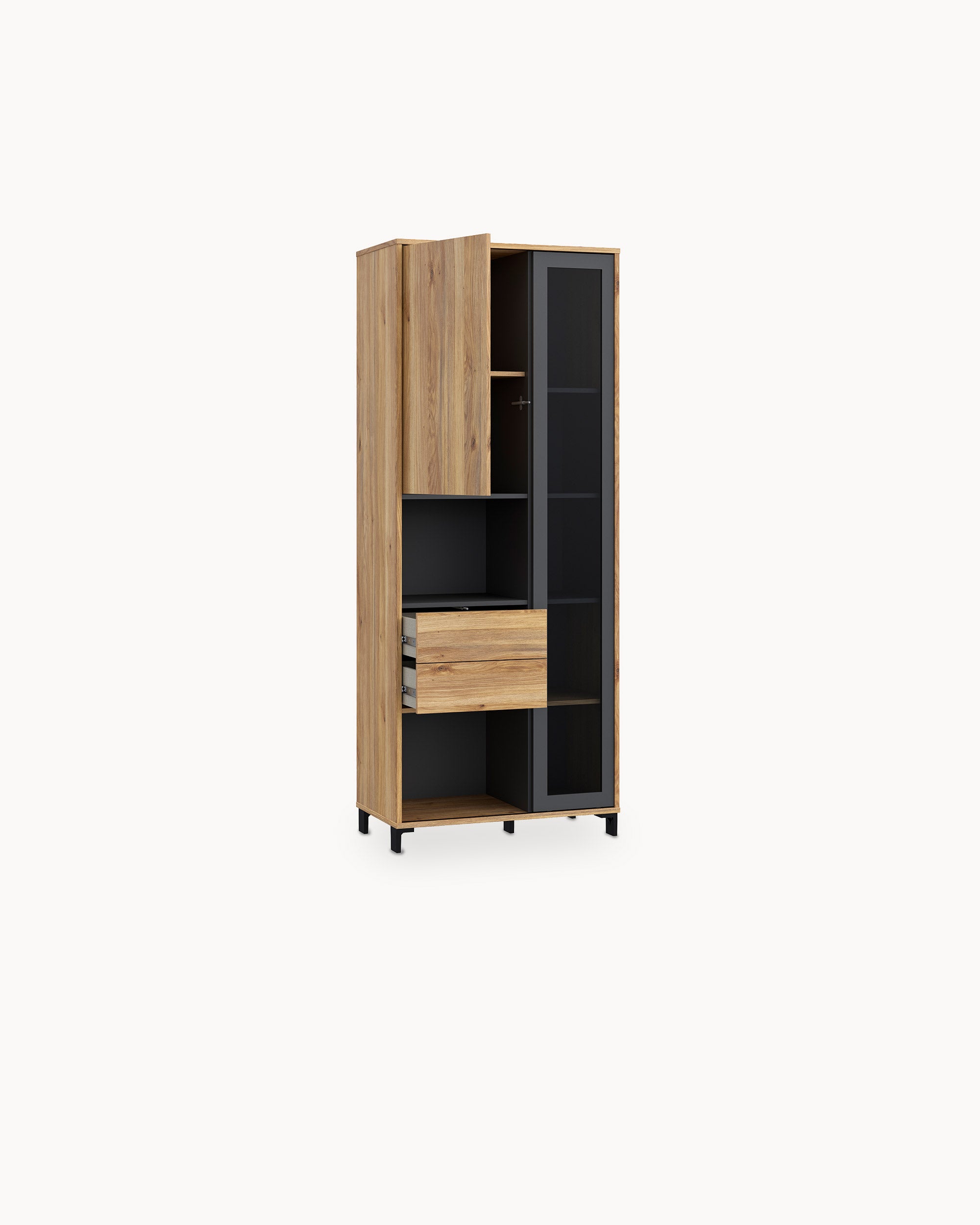NERO display cabinet with 2 doors and 2 drawers