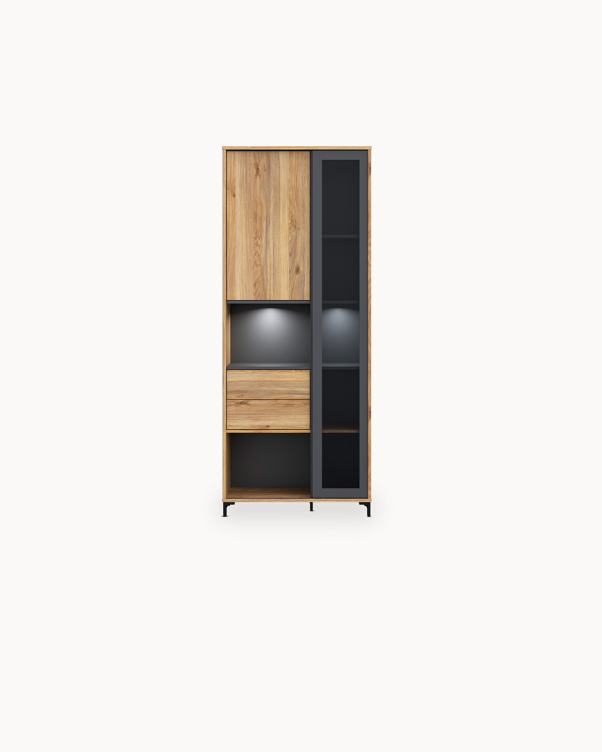 NERO display cabinet with 2 doors and 2 drawers