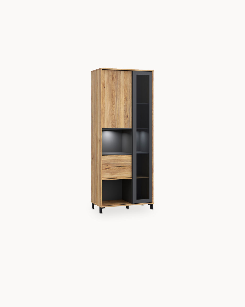 NERO display cabinet with 2 doors and 2 drawers