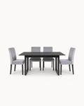 AUSTIN extendable dining table + 4 JULE chairs with embroidered backs
