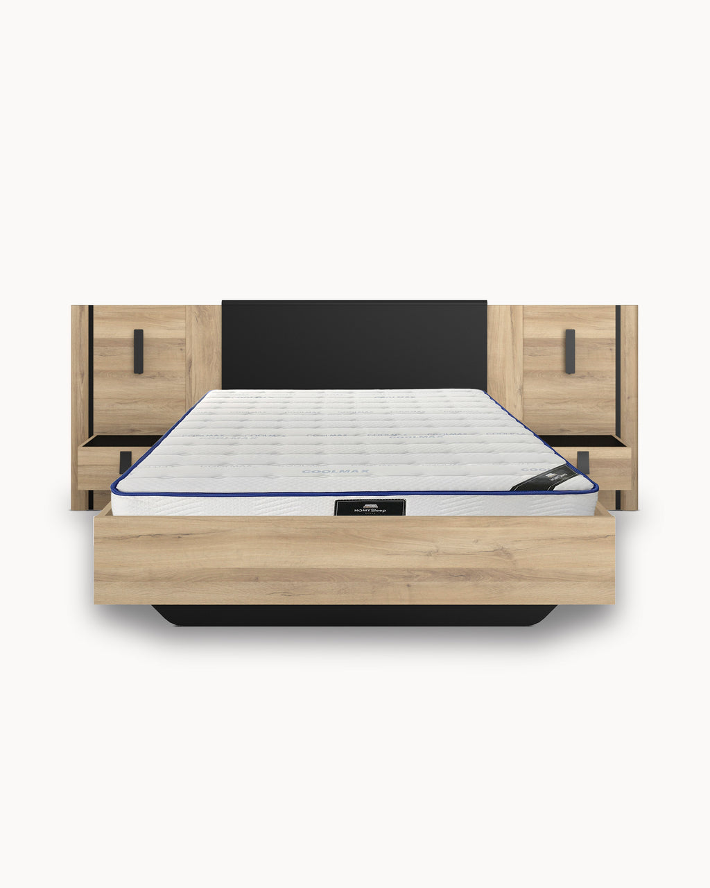 Pack Cama de casal KIERAN + Colchão HOMYSLEEP SPRING ROLLER + Cunjunto 2 Mesas de Cabeceira KIERAN