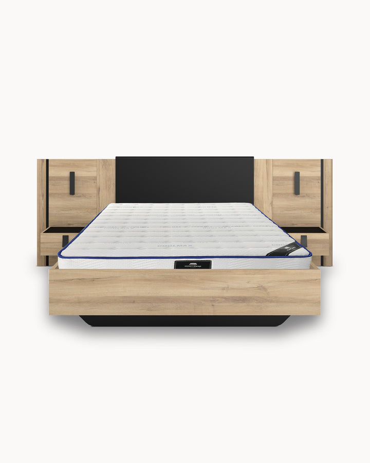 Pack Cama de casal KIERAN + Colchão HOMYSLEEP SPRING ROLLER + Cunjunto 2 Mesas de Cabeceira KIERAN