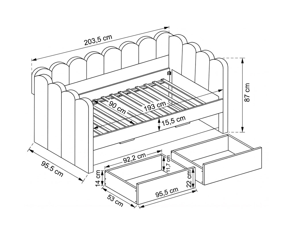 Cama de solteiro EVA com gavetas
