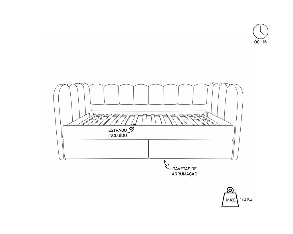 Cama de solteiro EVA com gavetas