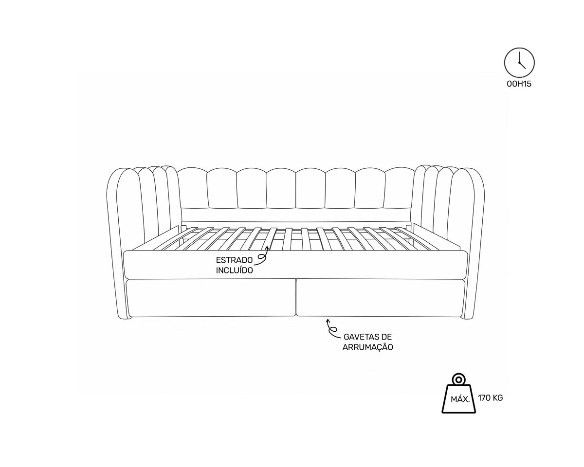 Cama de solteiro EVA com gavetas