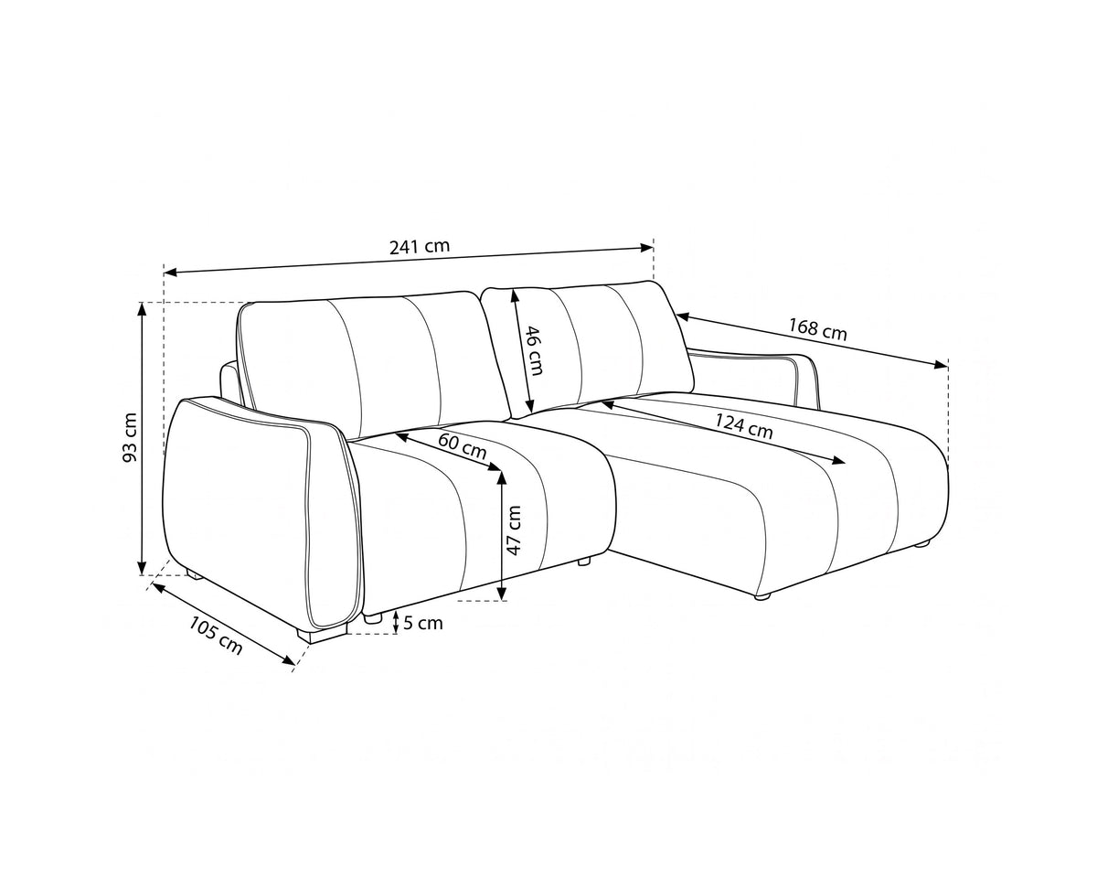 Sofá chaise longue reversível TANK com cama e baús