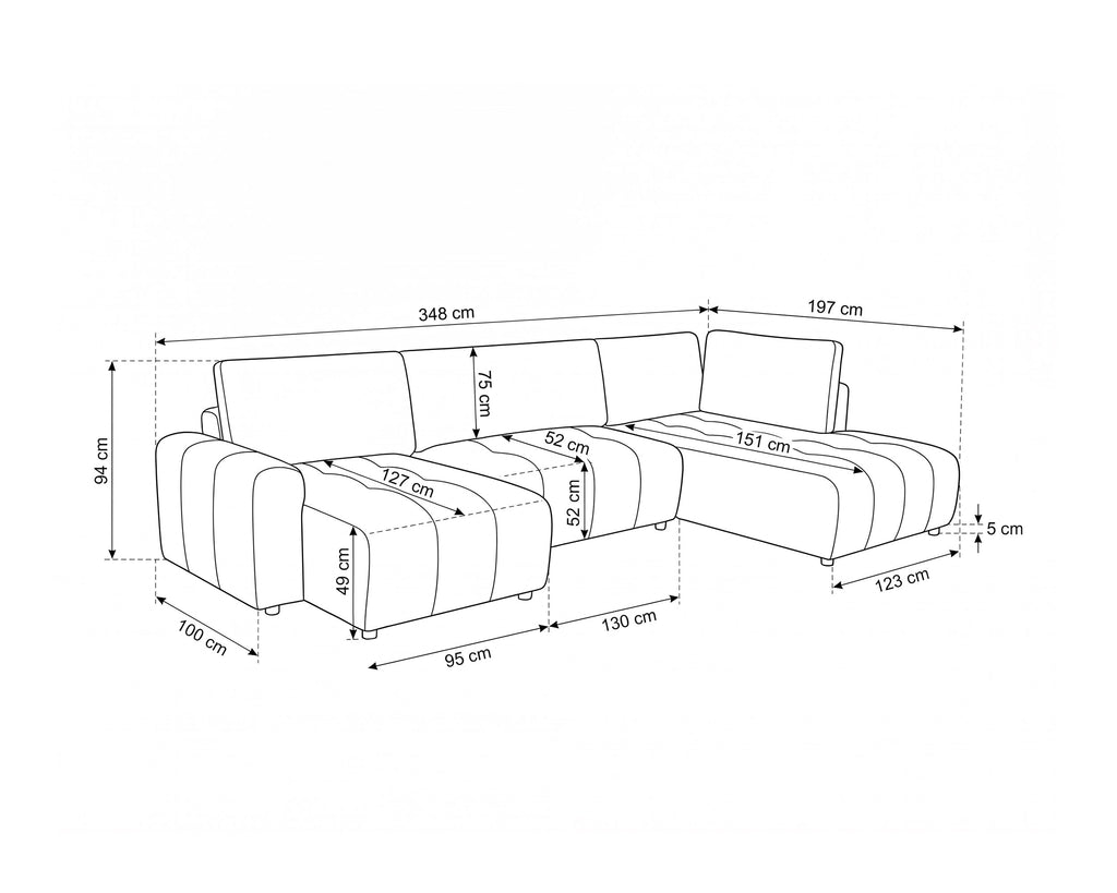 Sofá de canto BRAD com chaise longue,cama e baú