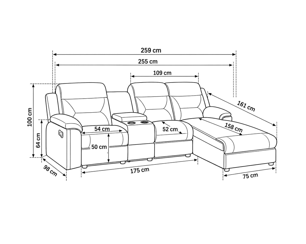 Sofá chaise longue NAMIE relax manual