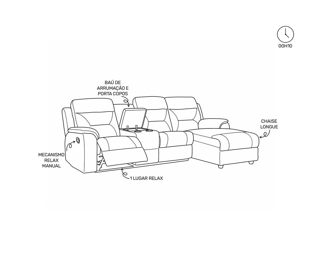 Sofá chaise longue NAMIE relax manual
