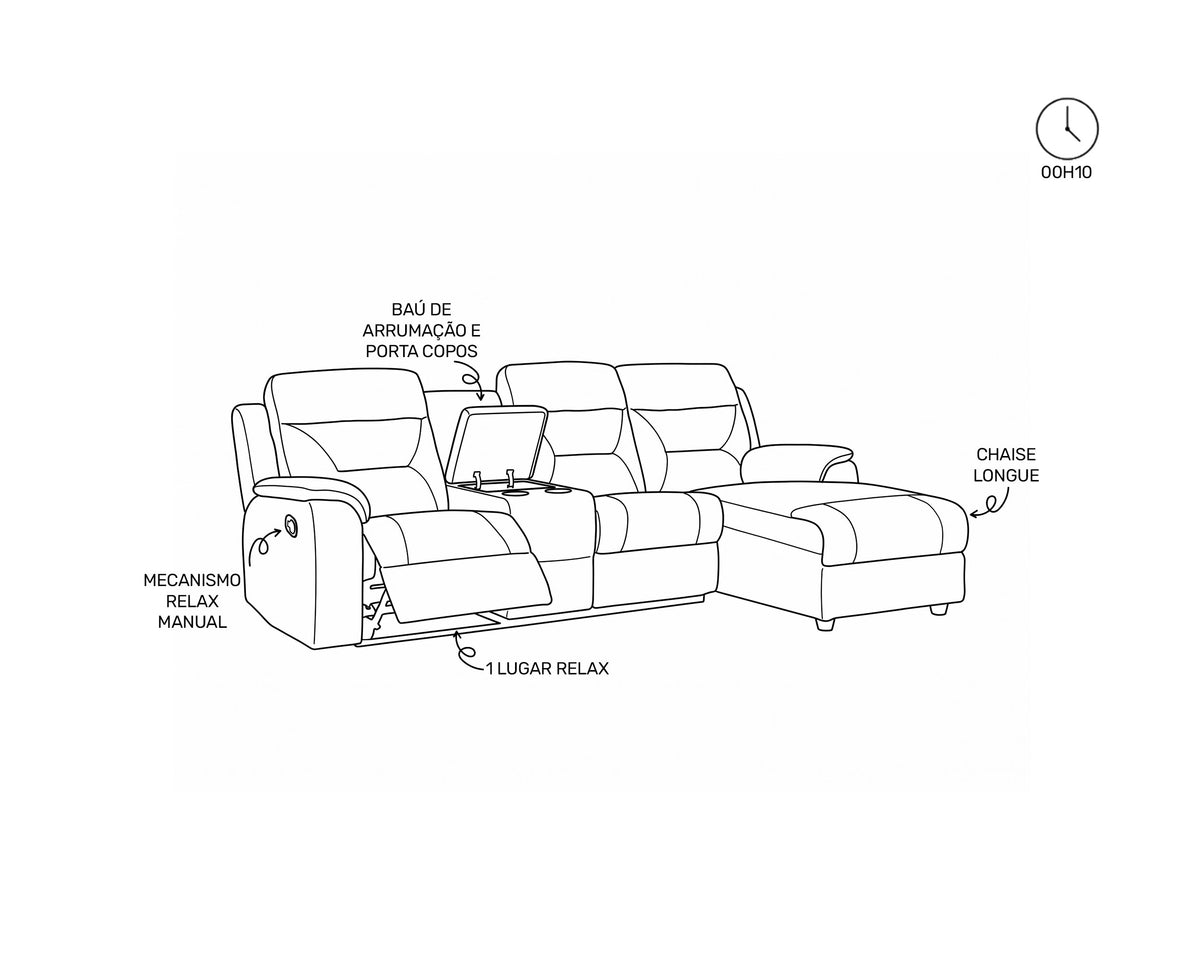Sofá chaise longue NAMIE relax manual