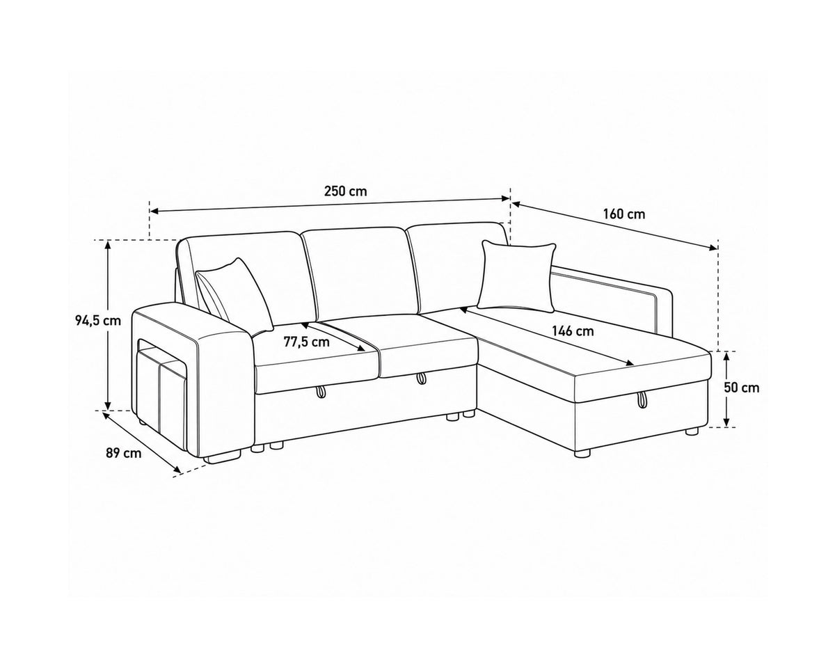 STACY II chaise longue sofa with bed, storage and ottomans