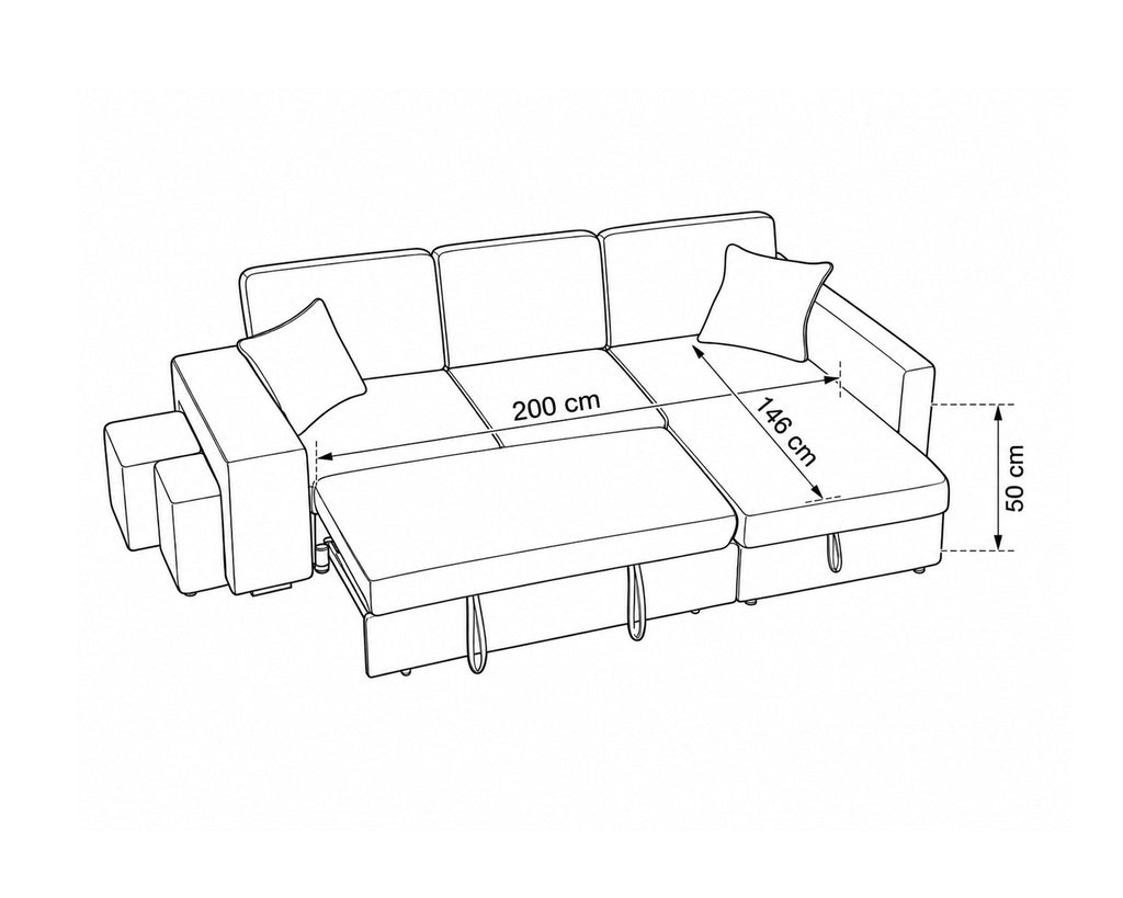 STACY II chaise longue sofa with bed, storage and ottomans