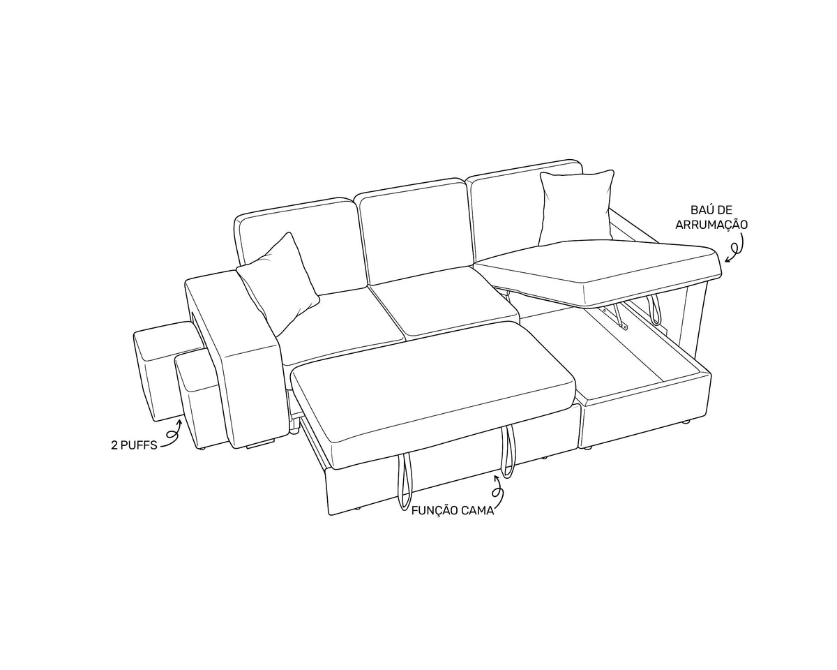 STACY II chaise longue sofa with bed, storage and ottomans
