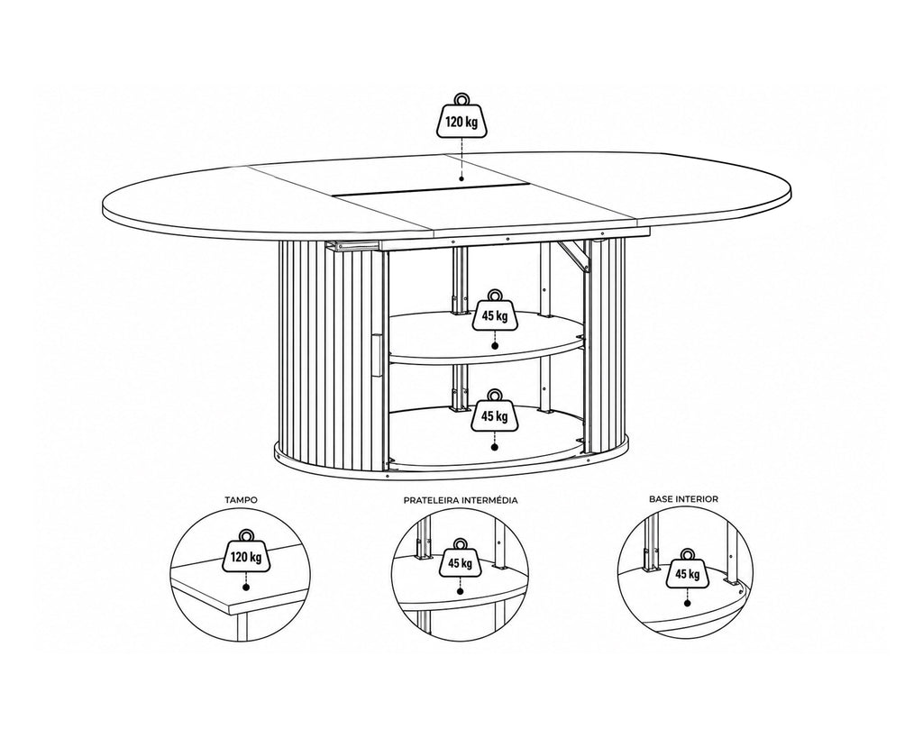Mesa extensível GORDONIA com arrumação (120-160cm)